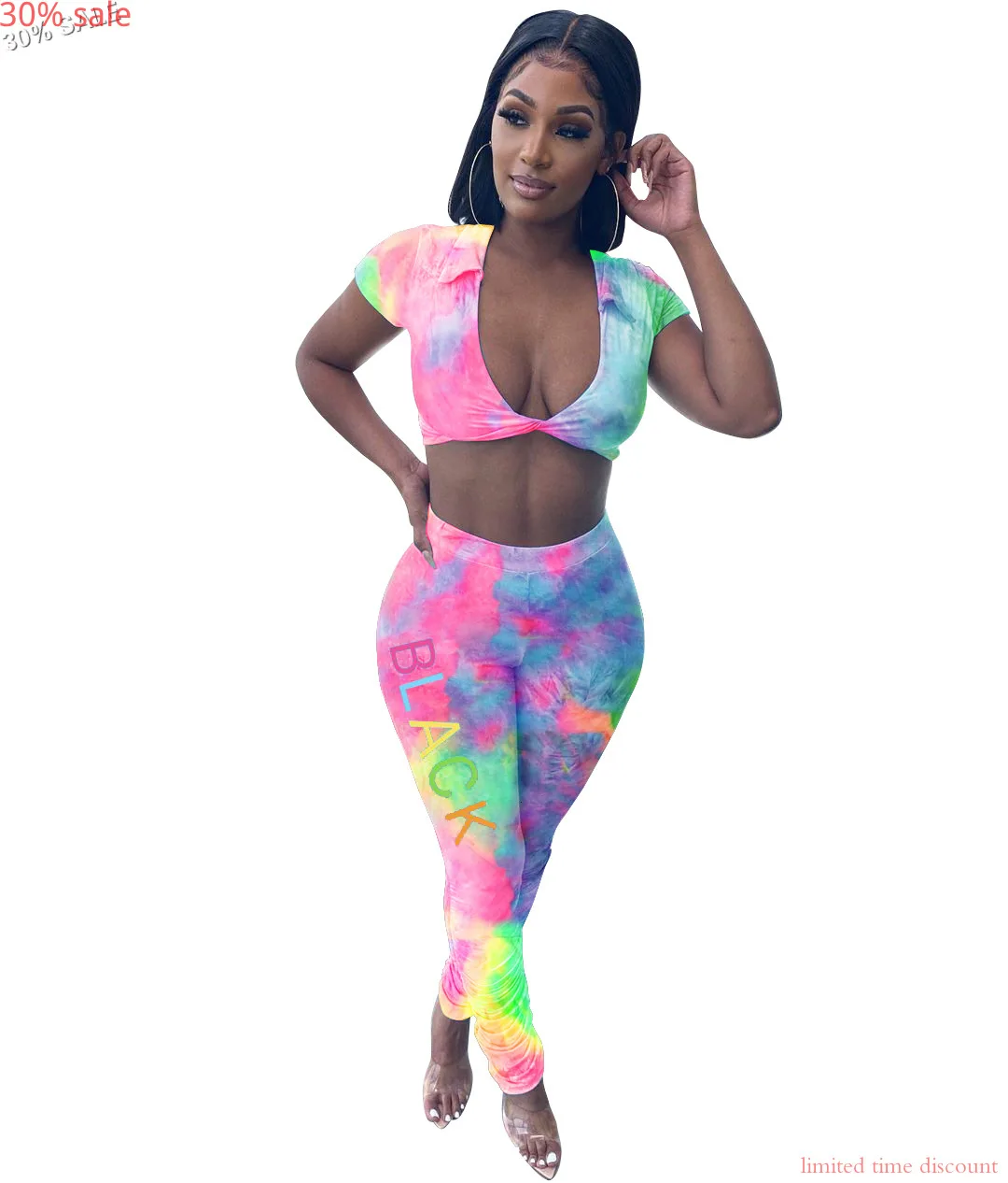 Женский комплект из 2 х предметов Tye Dye укороченный топ с буквенным принтом штаны в