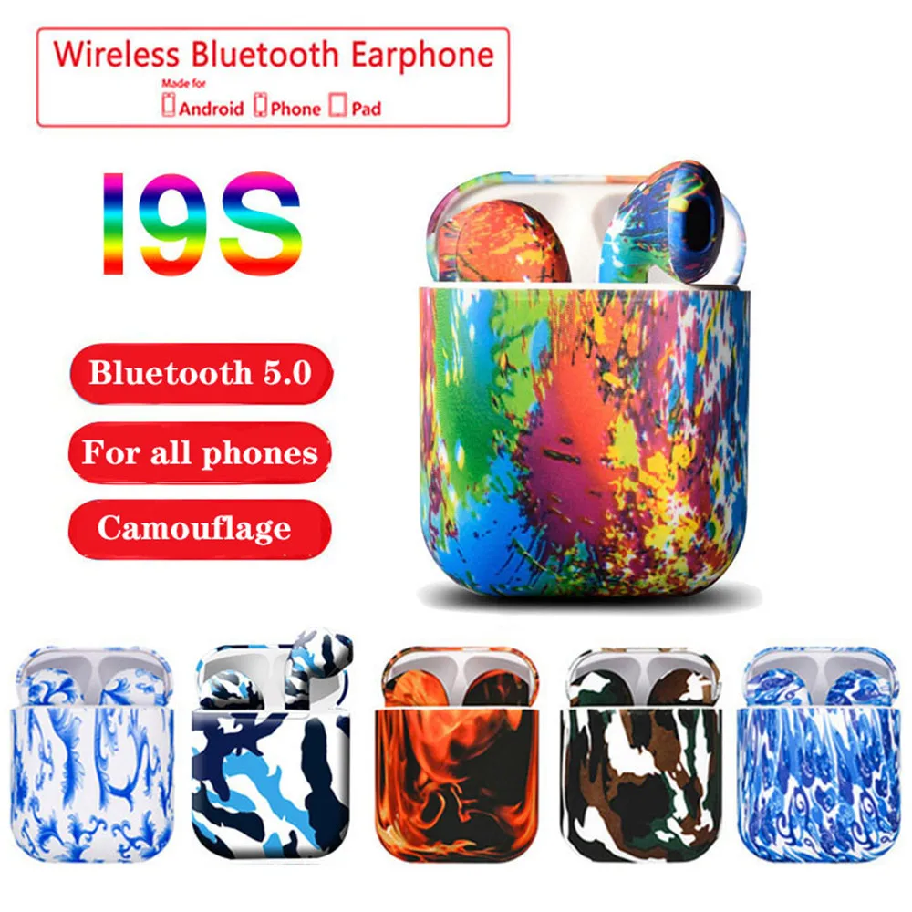 

i9s Tws Mini true Wireless Bluetooth Earphone Camouflage colorful auricular Headset earbuds with Charging Box for mobile phone