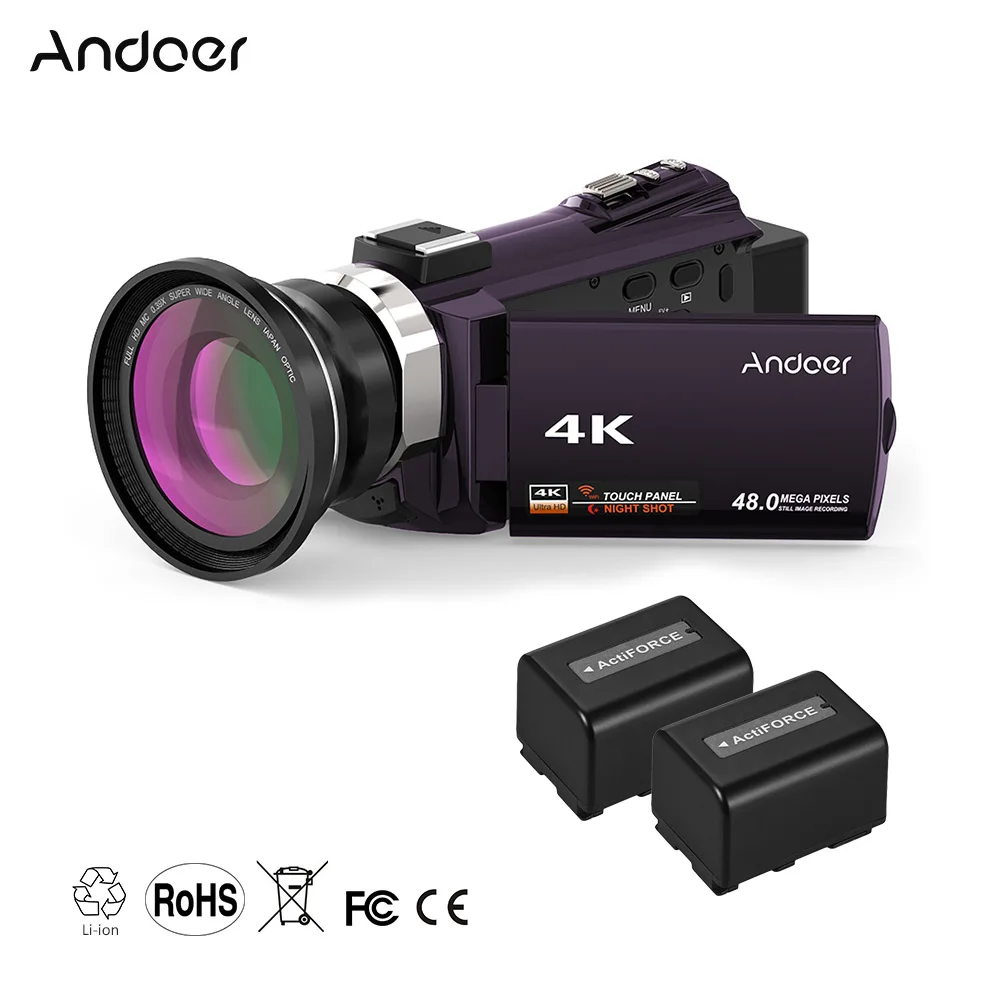 Andoer WiFi цифровая видеокамера 4K 1080P 48MP камера видеокамера рекордер с 2 перезаряжаемыми батареями 0.39X широкоугольный объектив микрофон - Цвет: Coffee 2
