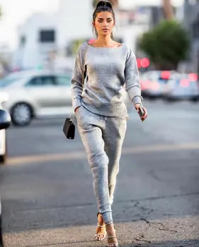 

2Pcs Women Casual Simple Tracksuit Sweatshirt Solid Tops Pants Jogging Gym Sports Sweat Autumn Suit