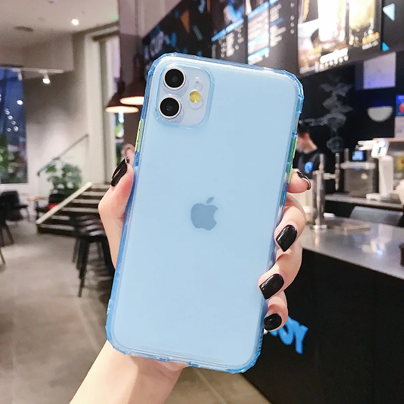 Синий Ottwn для iPhone 11 Pro XR XS Max X 7 8 Plus чехол противоударный Матовый Прозрачный чехол для телефона карамельный цвет Мягкая силиконовая задняя крышка - Цвет: Синий