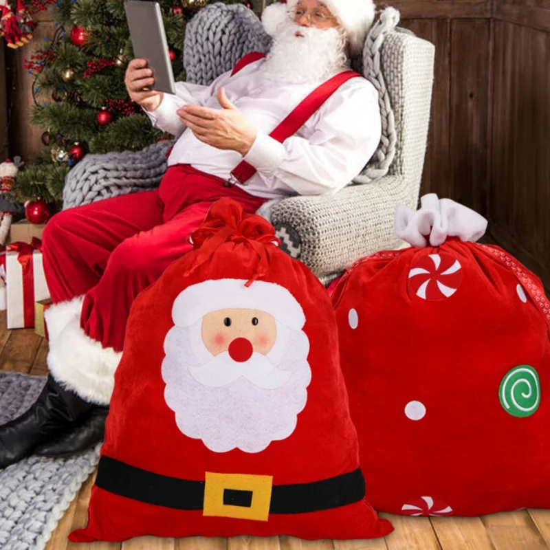 

Christmas Santa Sack Deer Drawstring Canvas Santa Bag New Year Christmas Decorations for Home Party Stockings Gift Bag