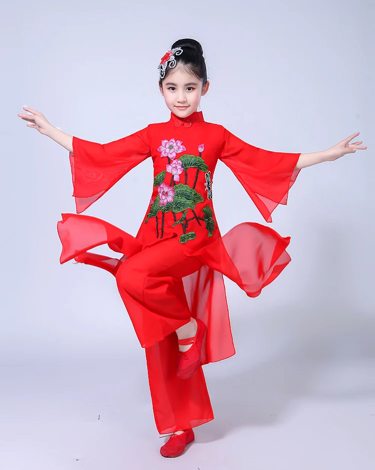 Детская hanfu Классическая Танцы янгко, Танцы костюм Guzheng вентилятор Танцы в китайском стиле детская Национальный Танцевальный костюм