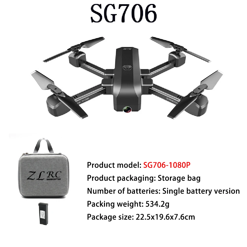 Pre-owned  SG706 drone 4K WiFi 1080p dual camera quadcopter optical flow stability height RC helicopter RC toy