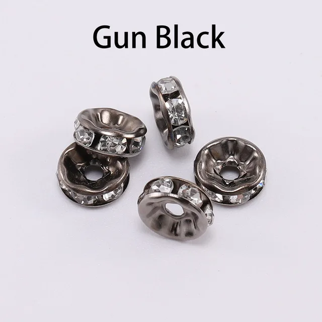 50pcs/lot 4 6 8 10mm Gold  Rhinestone Rondelles Crystal Bead Loose Spacer Beads for DIY Jewelry Making Accessories Supplie Gun Black