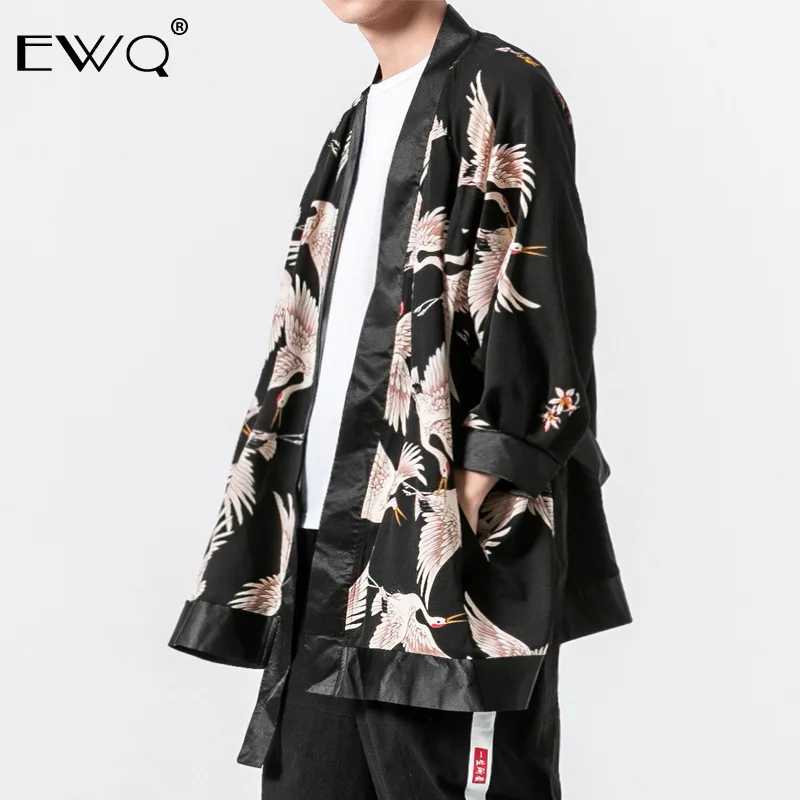 EWQ/ летний имитационный шелк кран пальто для мужчин рукав три четверти большой размер кардиган ветровка для мужчин и женщин 19H-a57
