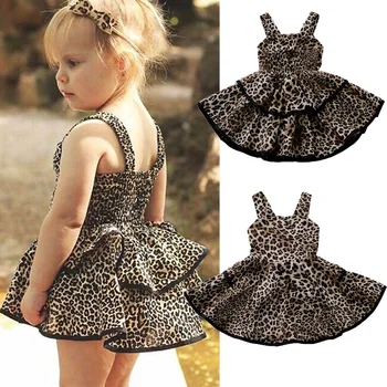 

Toddler Girl Summer Dresses Leopard Print Clothes For Girl Dress 1-4 Years Sleeveless Layered Baby Girl Dress vestidos de verano
