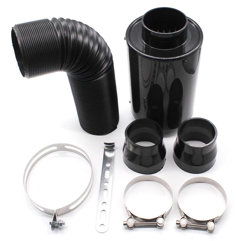 1 Set Universal Car 3 inch Carbon Fibre Cold Air Filter Feed Enclosed Air Intake Induction Pipe Hose Kit Bellows Intake Hose (9)