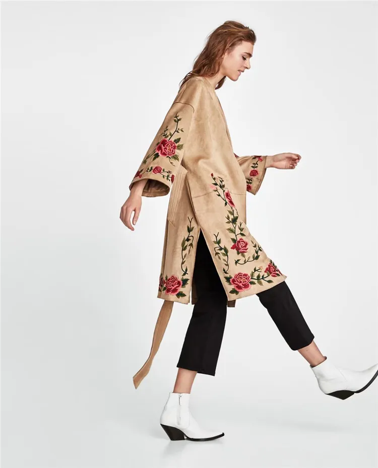 

Z2018 Europe And America Spring New Style WOMEN'S Dress Suede Textured Flower Embroidered Overcoat 6318029 6318/029