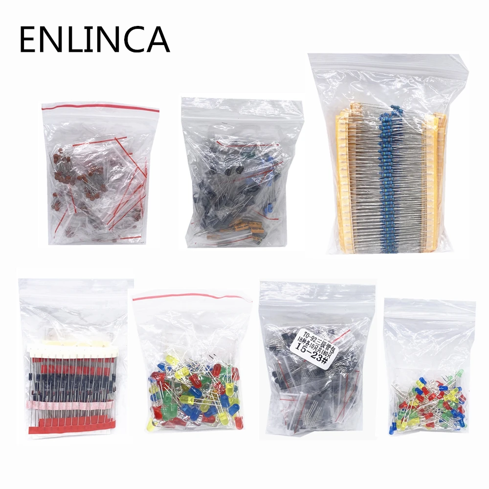 Kit Assortimento Di Resistori A Film Metallico Diodi Led Condensatore Elettrolitico Set Ceramico Pacchetto Transistor Kit Di Componenti Elettronici Fa