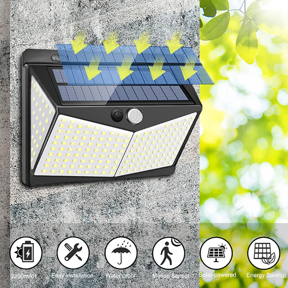 208 светодиодный солнечный светильник s открытый светодиодный датчик движения на солнечной энергии лампа 3 режима IP65 Водонепроницаемый садовый настенный светильник для двора гаража