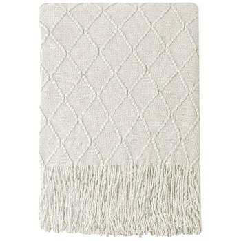 

Textured Solid Soft Sofa Throw Couch Cover Knitted Decorative Blanket,with Tassels Warm Cozy Fluffy Woven Blanket