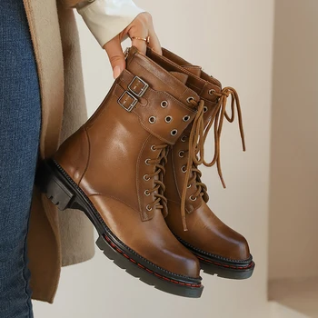 

2020 Genuine Leather Winter Women Ankle Boots Female Platform Chunky Heels Pumps Night Club Party Shoes Woman