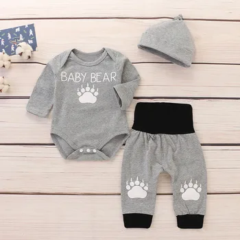 

Infant Baby Boys&Girls Cartoon Letter Print Romper Bodysuit+Pants+Hat Outfits