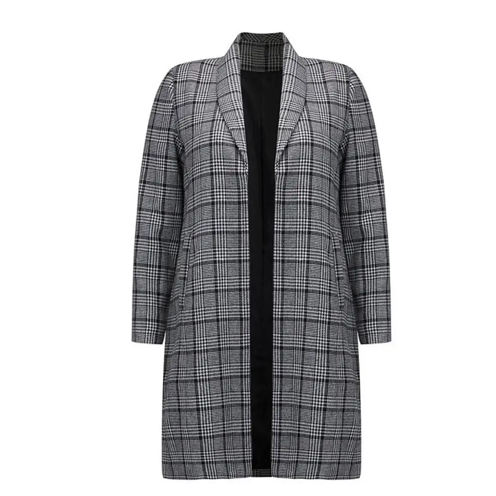 

Women Blazer Coat Long Sleeve Pockets Square CollCasual Grid Pattern Long fall 2019 trend women's bomber jacket winter coat #7