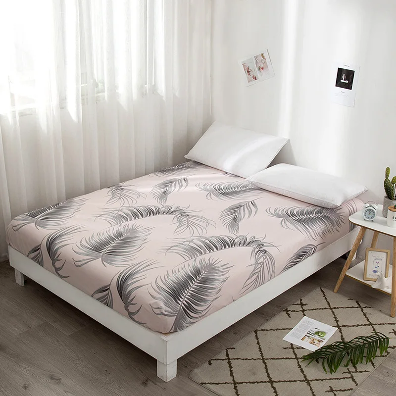 Mattress Cover Protector Nordic Geometric Bed Covers Elastic Band Fitted Bed Sheet Modern Plant Pattern Bedspread