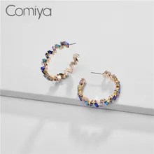 Comiya, модные серьги для женщин, золотой цвет, цинковый сплав, геометрическая мозаика из кристаллов, аксессуары, Feminino Brinco, корейские серьги-гвоздики