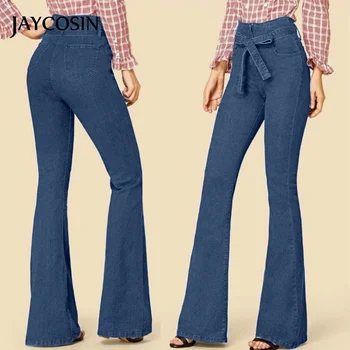 

JAYCOSIN Women's Pants High Waist Jeans Elastic Waist Pockets Solid Color Trousers Jean Stretchy Denim Vintage Pants 2020 New J#