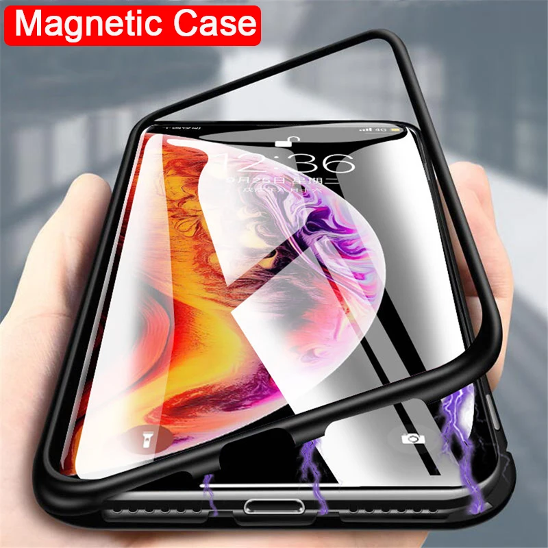 Magnetic Adsorption Metal Case For iPhone 11 Pro X XS Max Tempered Glass Back Magnet Cover 6 6s 7 8 Plus 11Pro | Мобильные телефоны