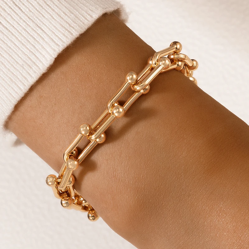 Tocona Vintage Heavy Metal Chain Single Layer Bracelets for Women Charms Gold Color Geometry Alloy Bangle Party Jewelry 20909 bracelet jewelry