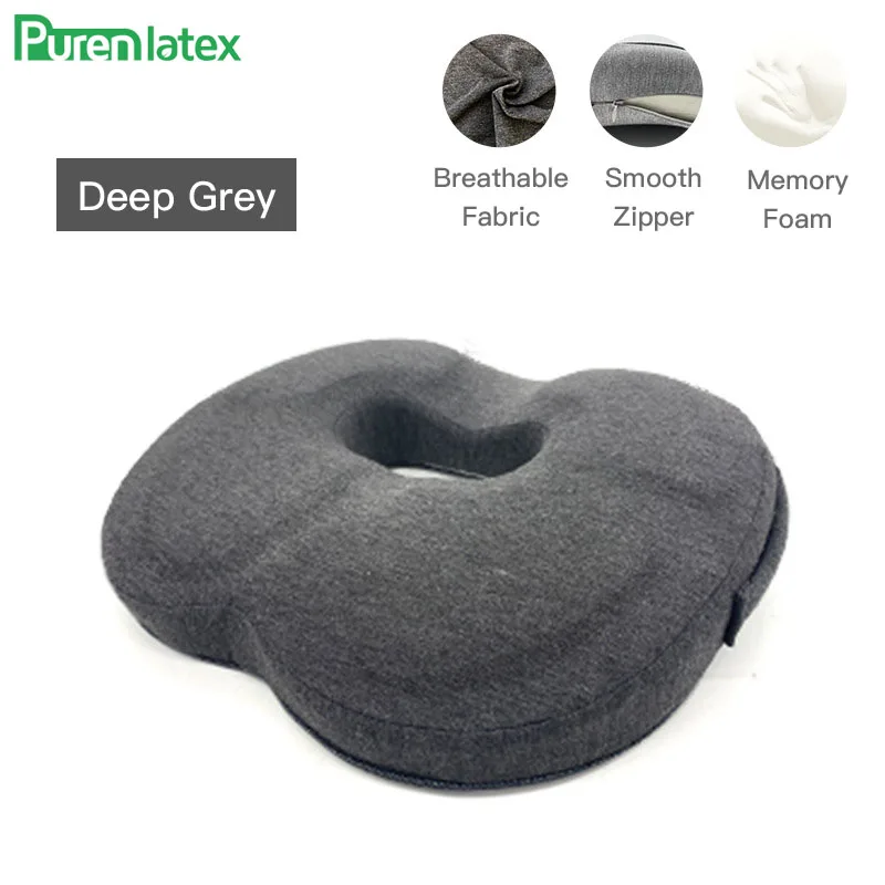 PurenLatex Memory Foam Cushion Seat Orthopedic Seat Chair Cushion Hemorrhoid Treat Cushion Back Cushion Relief Coccyx Pain 