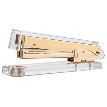 

Clear Gold Toned Acrylic Stapler, Fits Standard Staples (24/6 or 26/6) ,A Classic Modern Design to Brighten Up Your Desk