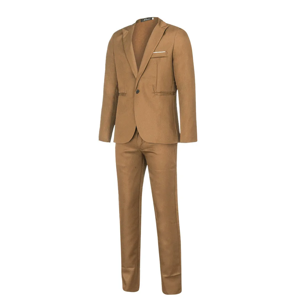 Chamsgend Mens Formal Blazer 2019 new design Men's Slim Button Suit Pure Color Dress Blazer Host Show Jacket Coat & Pant