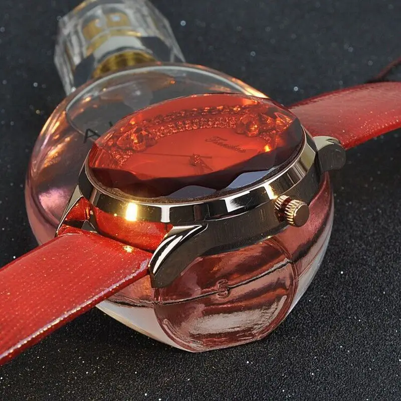 Женские кварцевые часы из натуральной кожи водонепроницаемые цветные алмазные восьмиугольная стеклянная большой циферблат для молодых женщин модные украшения часы