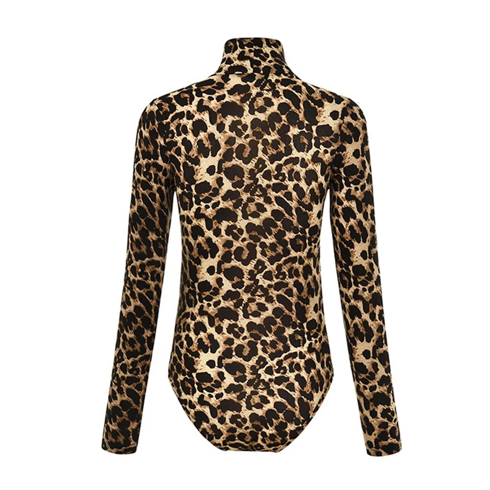 Sexy Women Leopard Print Turtleneck Long Sleeve Skinny Bodysuit Jumpsuit Romper Featuring snake skin/leopard print Xmas gifts fishnet bodysuit