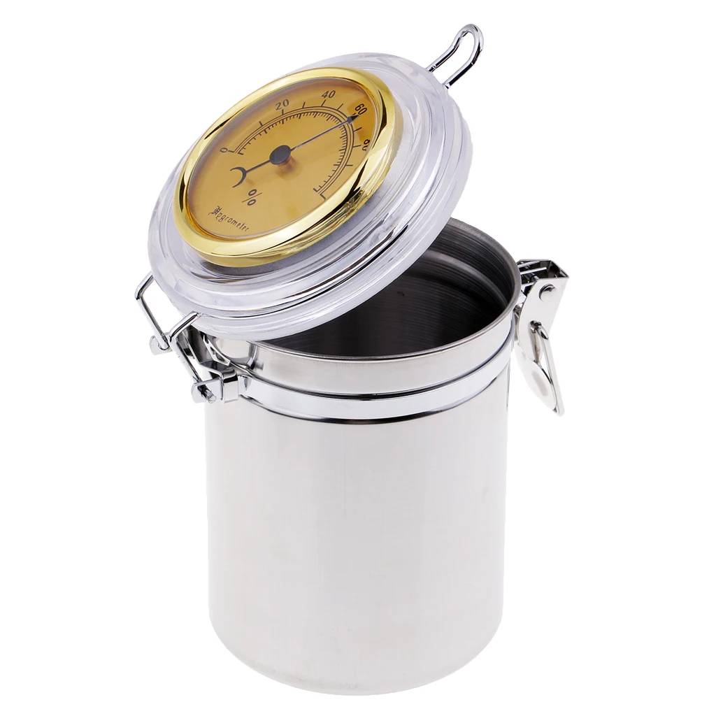 Cigar Humidor Jar with Humidifier and Hygrometer - Hold Multiple Cigars  - Airtight Stainless Steel Case