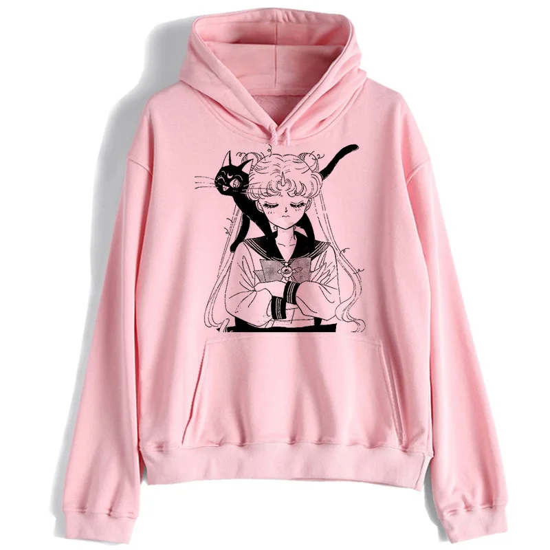 Сейлор свитшот с Луной harajuku уличная Корейская ulzzang Толстовка kawaii 90s мультфильм пуловеры новая одежда негабаритных с капюшоном