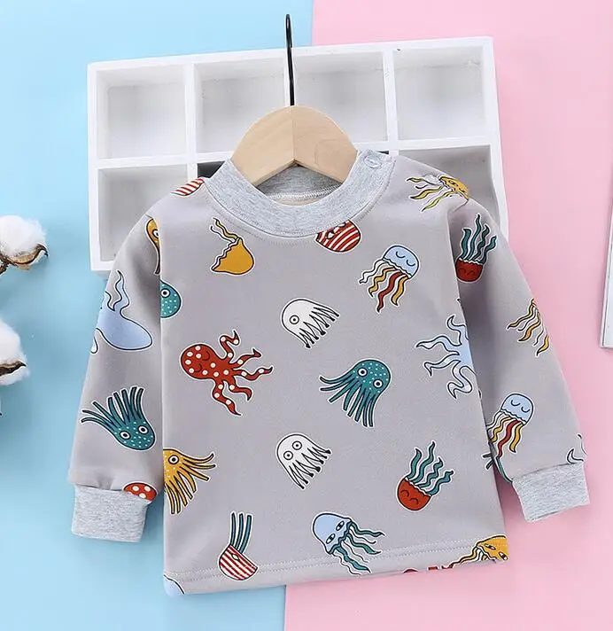 Теплый свитер для маленьких мальчиков и девочек; детская футболка; топы для малышей; хлопковое бархатное пальто для малышей; детская футболка; плотная зимняя одежда для малышей - Цвет: 15