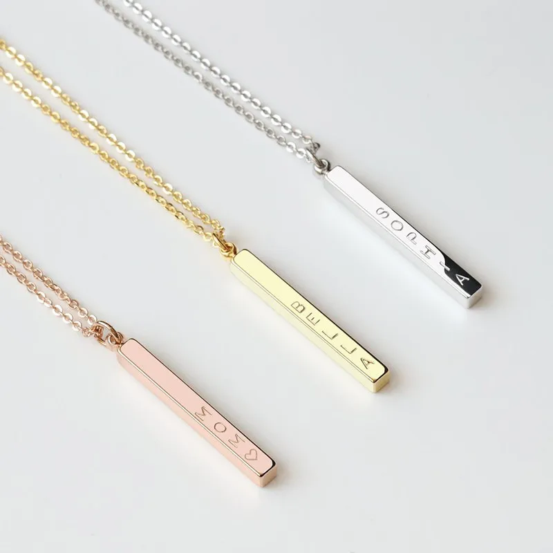 

Personalized Name Vertial Bar Necklace, Custom Gift for Her, Inspirational Best Friend Necklace for Women Engraved Necklaces