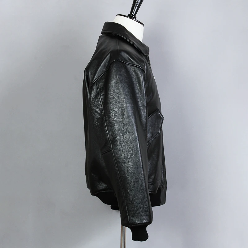 

fly Air Force Flight Genuine Men Solid Cowskin Bomber Jacket A2 Casual Motorcycle Leather Coat