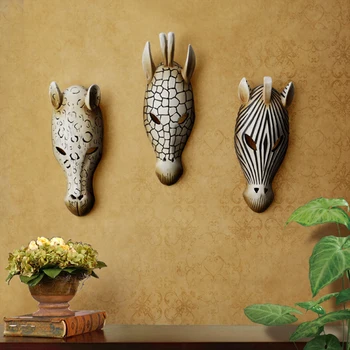 

European Creative Animal Head Mask Resin Wall Mural Pendant Retro Bar Wall Decor Home Furnishing Africa Mascot