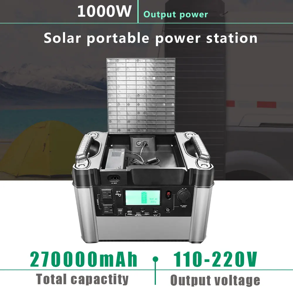 US $955.05 Solar Engery 270000mAh High Battery Capacity Power Bank 1000W Output Power DC 220V110V With 4 USB Socket For Home Outdoor Use