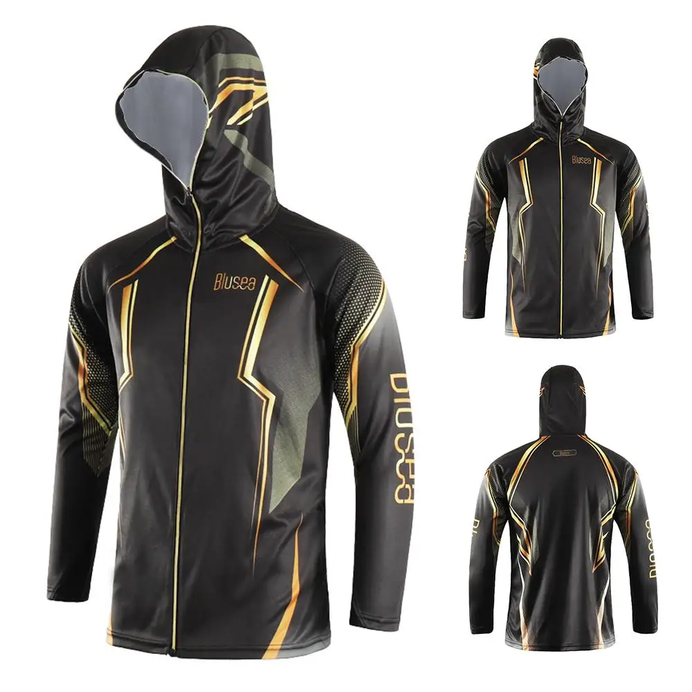 

NEW 2019 Fishing Clothings Full Zip Sun Protection Fishing Jersey Sport Cycling Tops Men's Hooded Long Sleeve Fishing T-Shirt