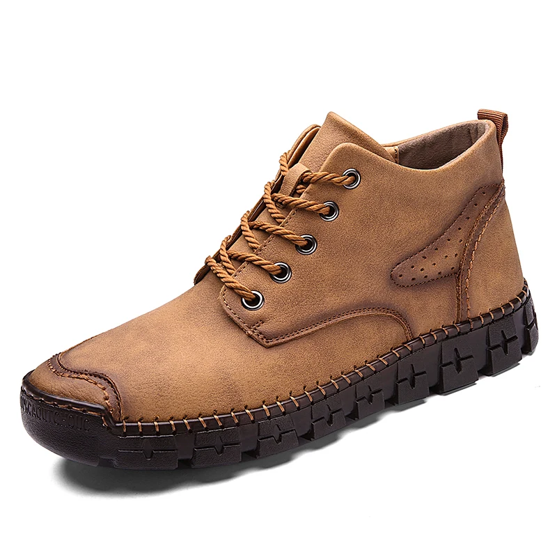 

New Men's Boots Winter Men Shoes Handmade Leather Ankle Boots Plush Warm Snow Boots Outdoor Comfortable Motorcycle Boots