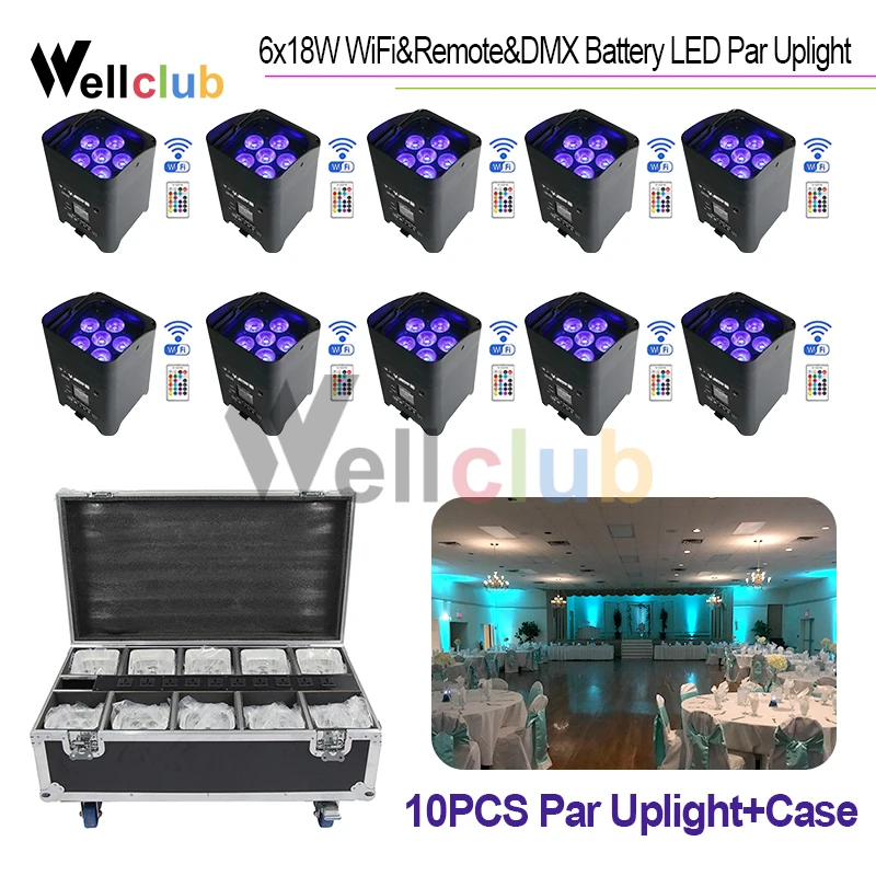 10 шт. с Flightcase 6X18W батарея беспроводный par led DMX Wifi Пульт дистанционного управления