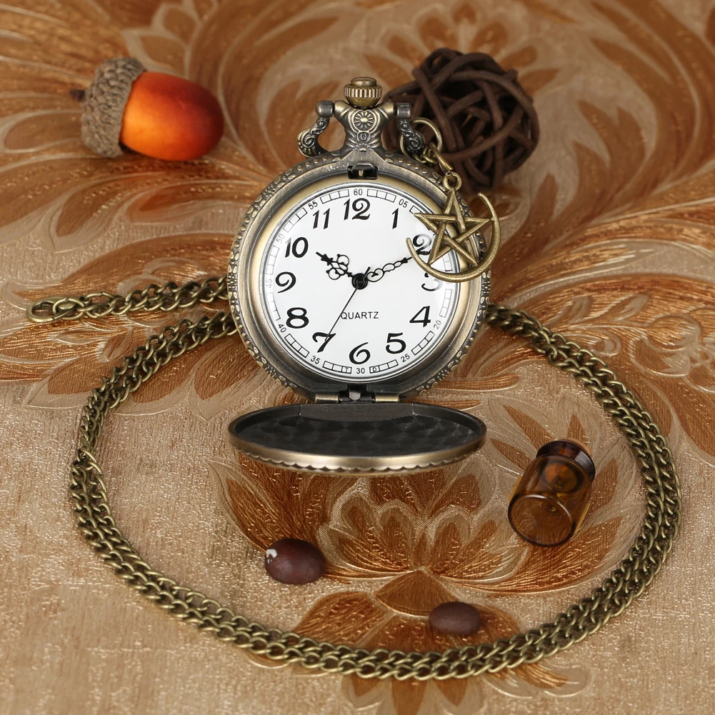 Бронзовый флаг Турции дизайн Луна Звезда круг кварцевые карманные часы резьба ремесло кулон ожерелье аксессуары винтажные часы подарок для мужчин