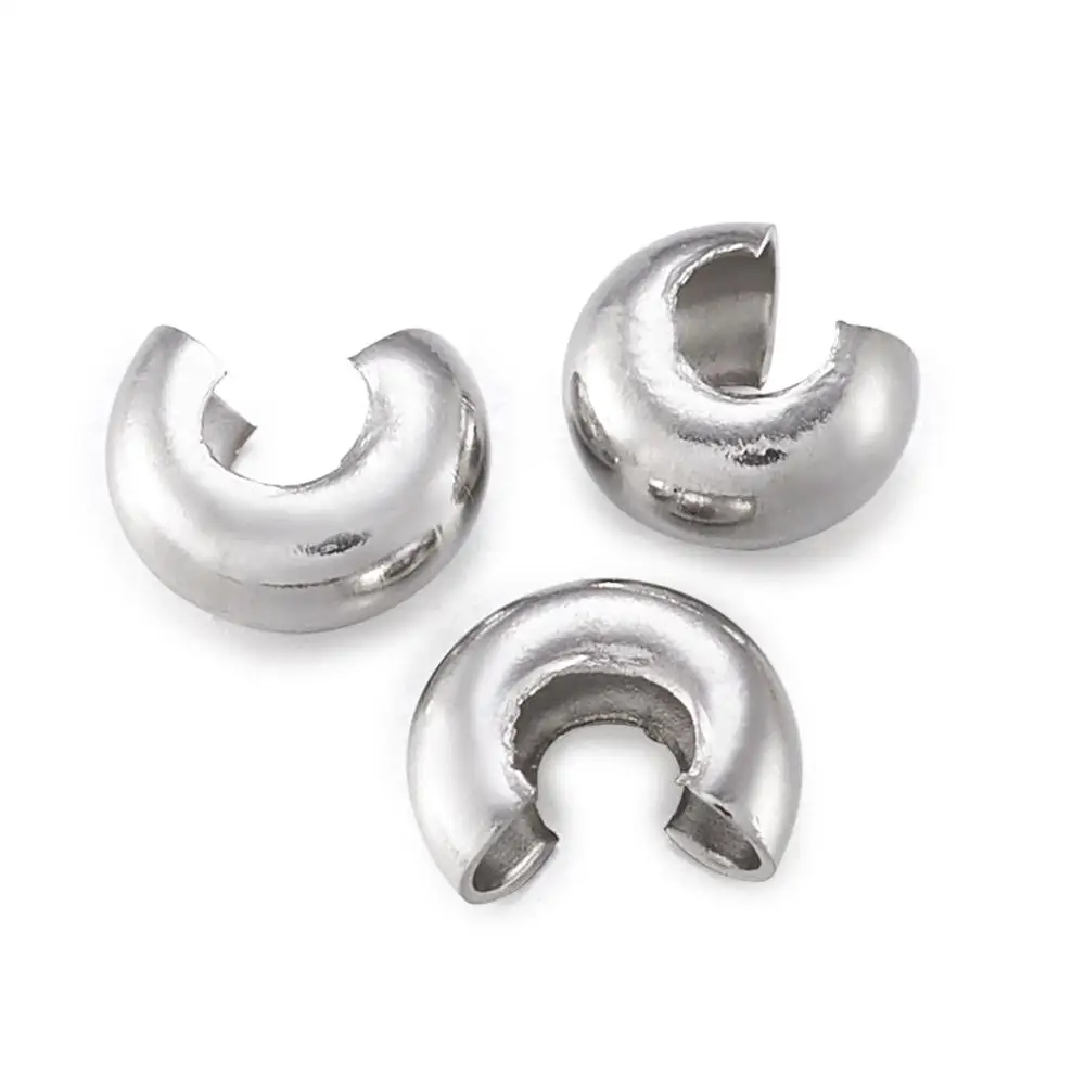 200pcs 304 Stainless Steel Crimp Beads Covers for Jewelry Findings accessories DIY Making ,about 4.5mm in diameter,Hole: 2mm F65