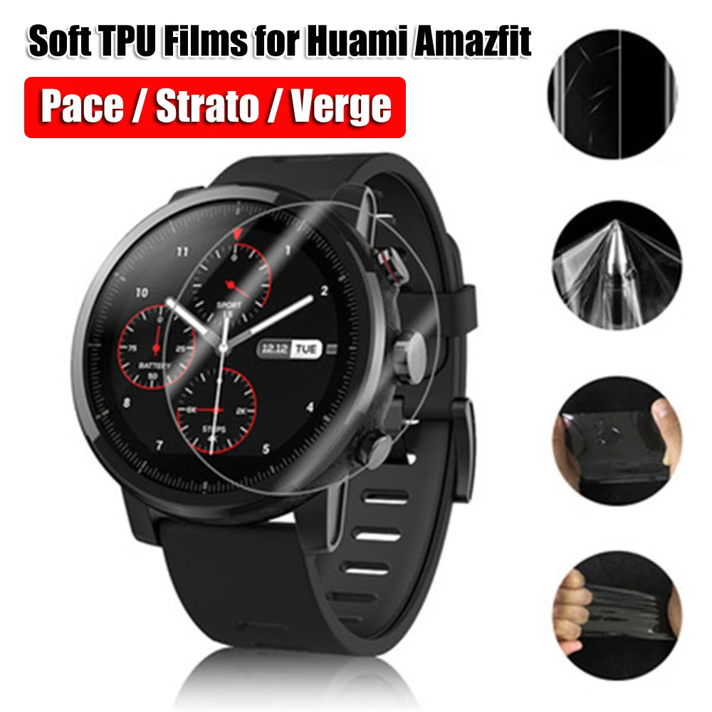 Мягкая защитная пленка из ТПУ с полным покрытием для Huami Amazfit Pace Stratos Verge Lite