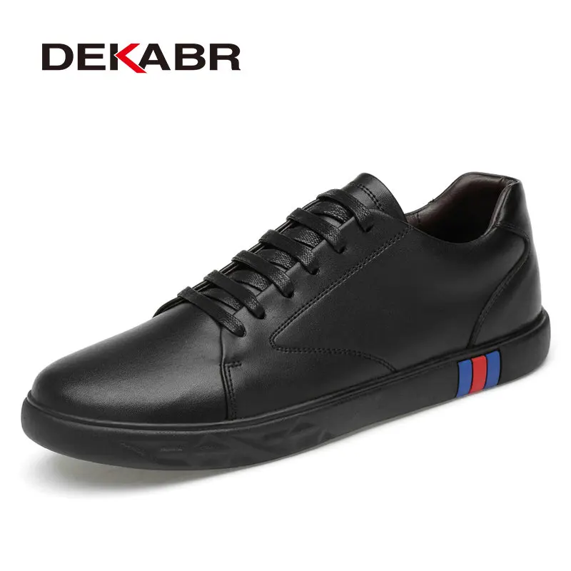 DEKABR/повседневная кожаная обувь высокого качества; мужские кроссовки на плоской подошве со шнуровкой; модная обувь для вождения; Zapatillas Hombre; размеры 36-46 - Цвет: 01 Black