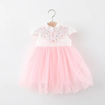 

2020 Children's Clothing Wholesale Baby Girls Embroidered Cheongsam Dress Summer