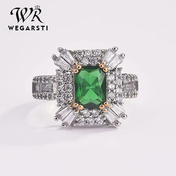 

WEGARSTI Hot Sale Square Natural Emerald Rings For Women Vintage Real Silver 925 Ring Mens Jewelry Brand Anniversary Party Gifts