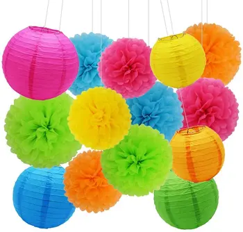 

21Pcs Paper Lantern Pom Pom Flower Decoration Sets Summer Fiesta Festival Birthday Baby Shower Ins Hot Sell Colorful Favors