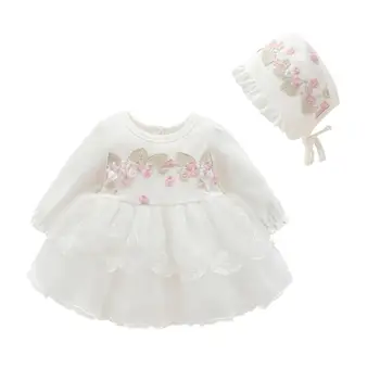 

Spring Autumn Princess Skirt Cute Dress Party Dress with Hat for 0-3 month Baby Wearing (White)