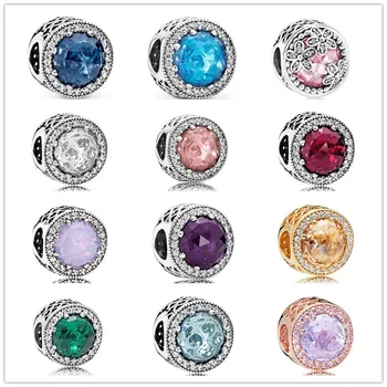 

925 Sterling Silver Charm Rainbow Radiant Hearts With Mix Crystal Beads Fit Pandora Bracelet & Necklace Diy Jewelry