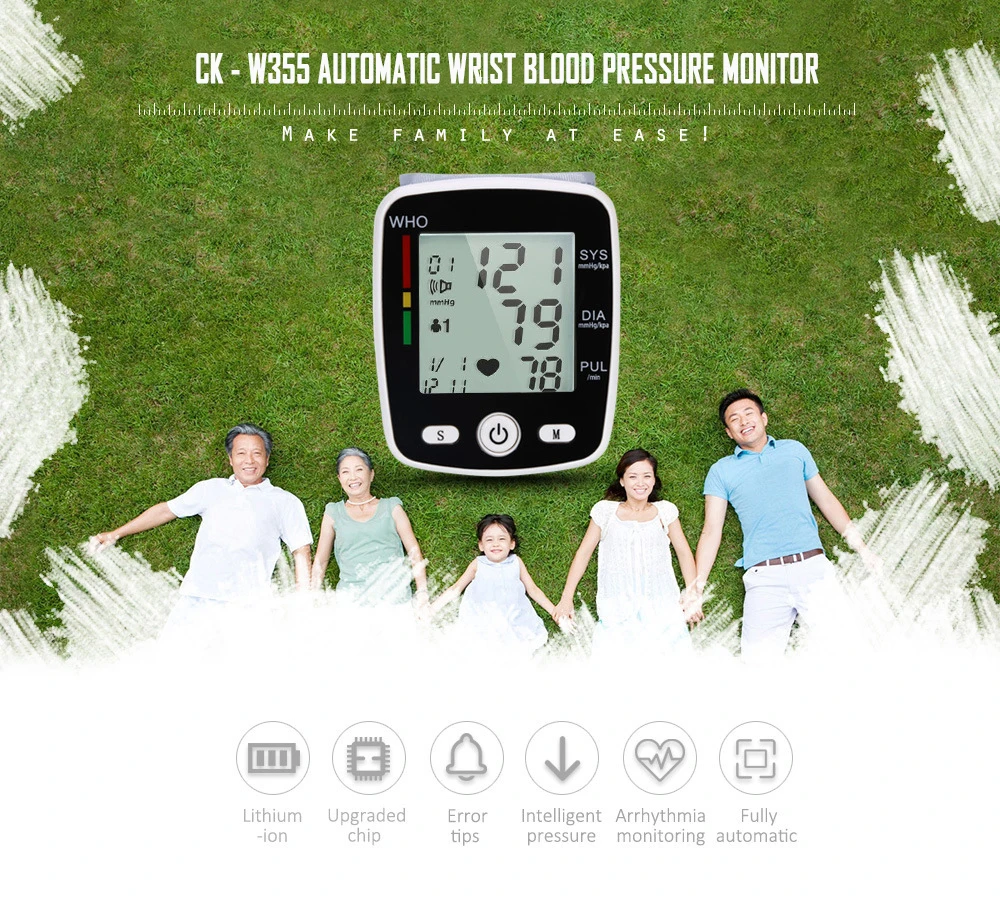 Automatic Voice Wrist Digital Blood Pressure Monitor Tonometer Meter USB Charge Wrist W355 Germany Chip LCD Display_017