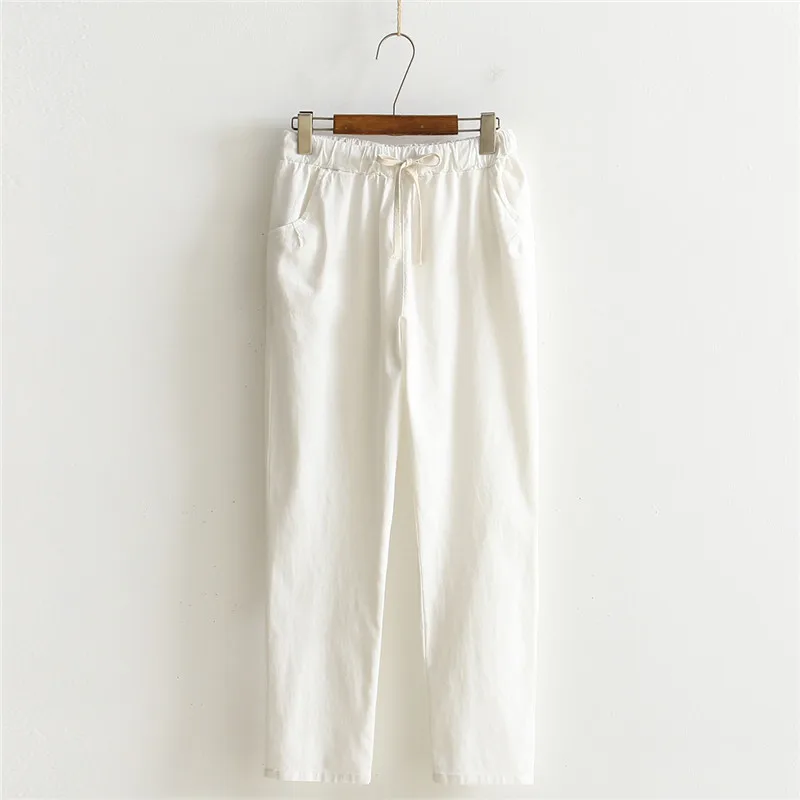 white pants 4XL, плюс размер, хлопковые льняные штаны для женщин, брюки, свободные, повседневные, яркие цвета, женские шаровары, Капри, женские летние штаны C6049 - Цвет: white pants